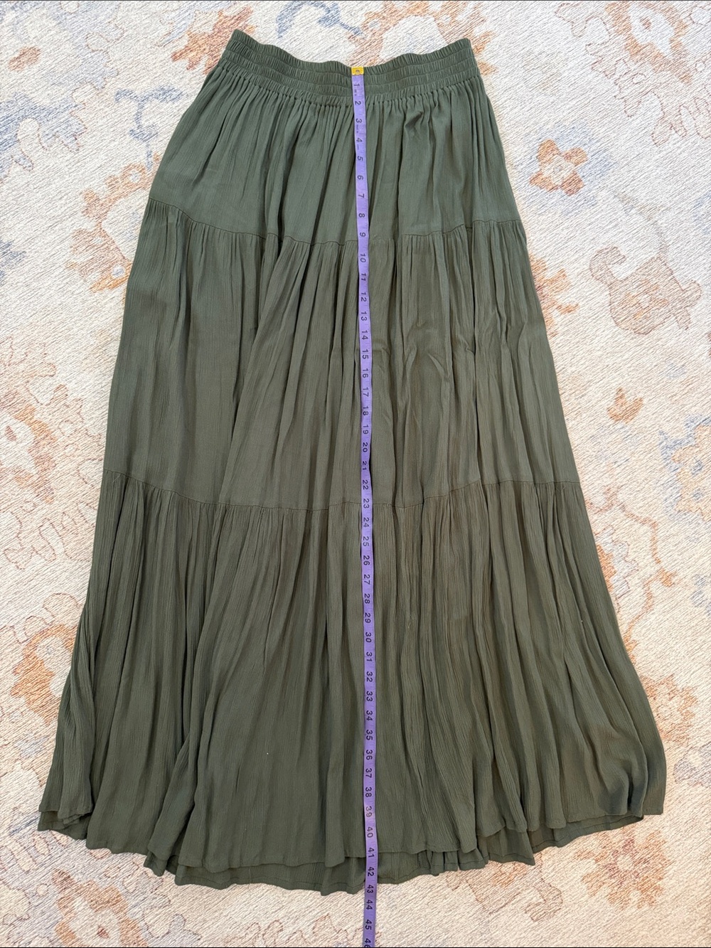 Spice Olive Green Tiered Boho Maxi Skirt M/L - Picture 4 of 5